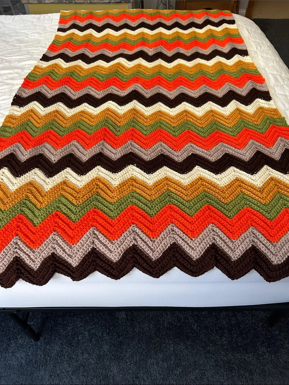 Handmade Chevron Knit Throw/blanket in Beautiful Fall Multi Colors 62”x35”